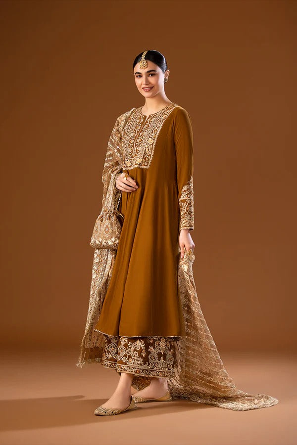 Maah-Paara: Embroidered rao silk  Shirt with Duppata (Front & Back Detailing)