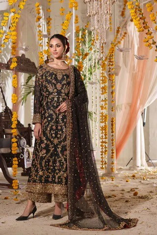 Mala-4 | Black Cotton Net Shirt with Gold & Antique Dabka Embellishment