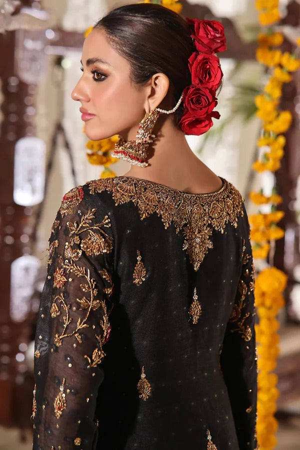 Mala-4 | Black Cotton Net Shirt with Gold & Antique Dabka Embellishment