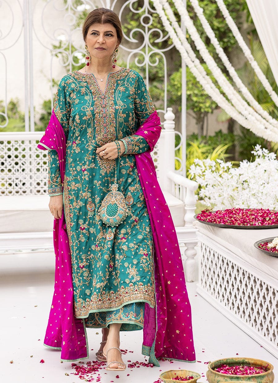 Avisa Emerald – Woven Self Jamawar Ensemble