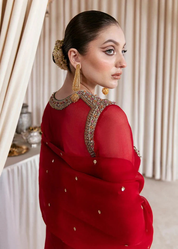 Sevgi by Hussain Rehar – Regal Red Organza Ensemble