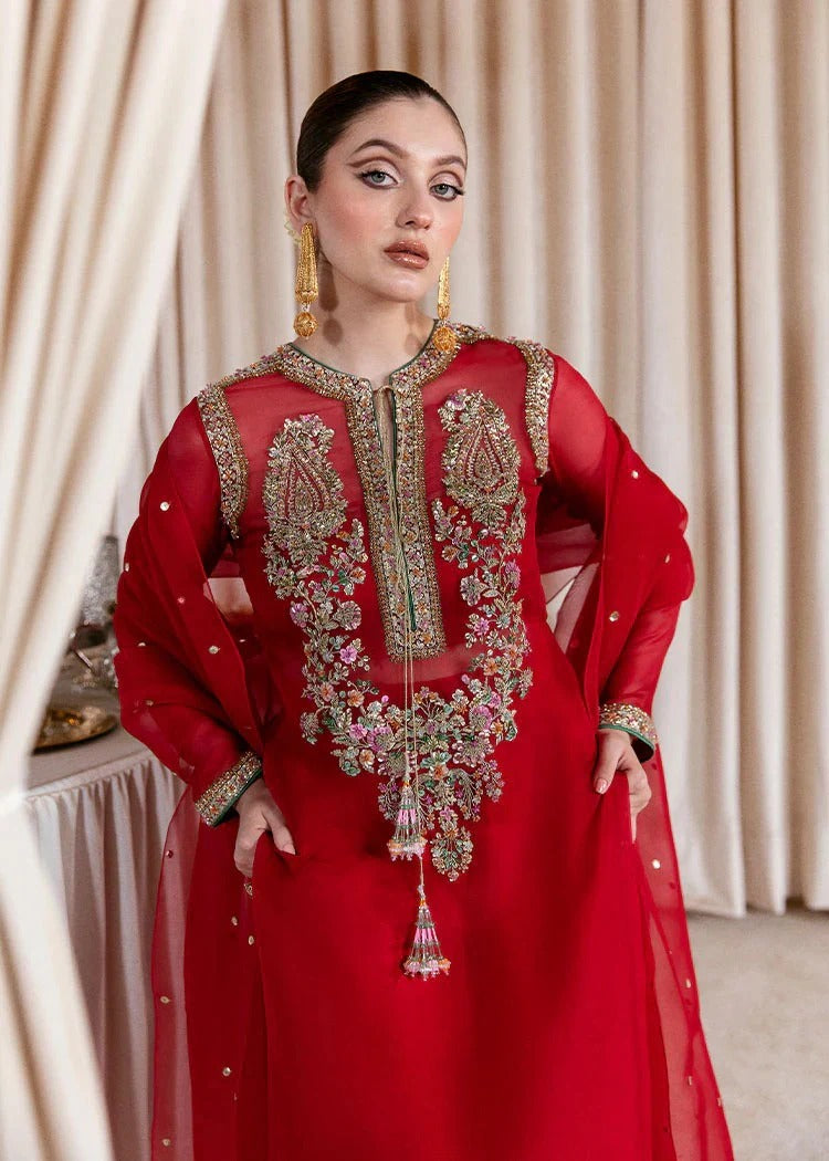 Sevgi by Hussain Rehar – Regal Red Organza Ensemble